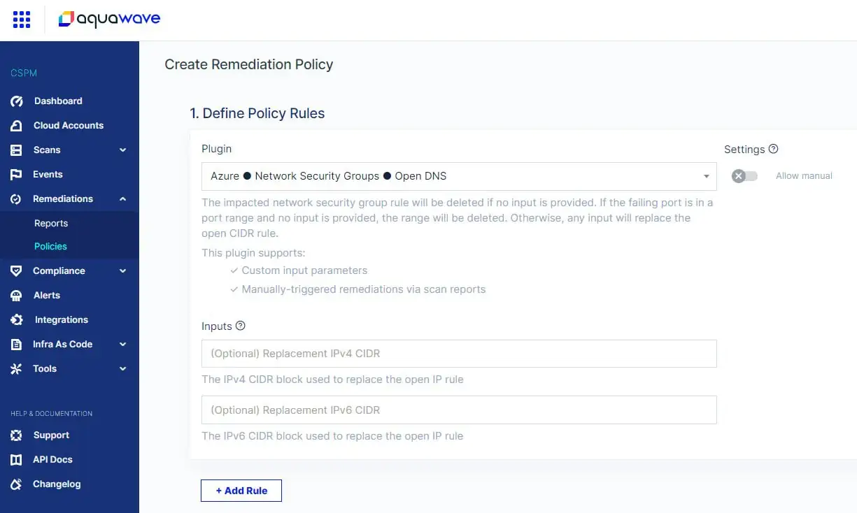 Creating a remediation policy in Aqua CSPM