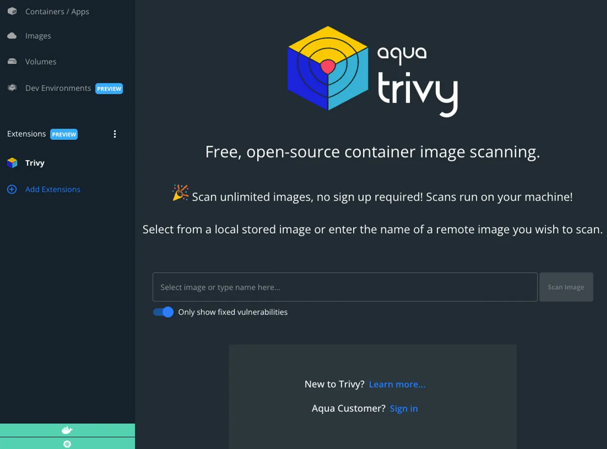 Docker-Desktop-Dashboard-Trivy-Extension