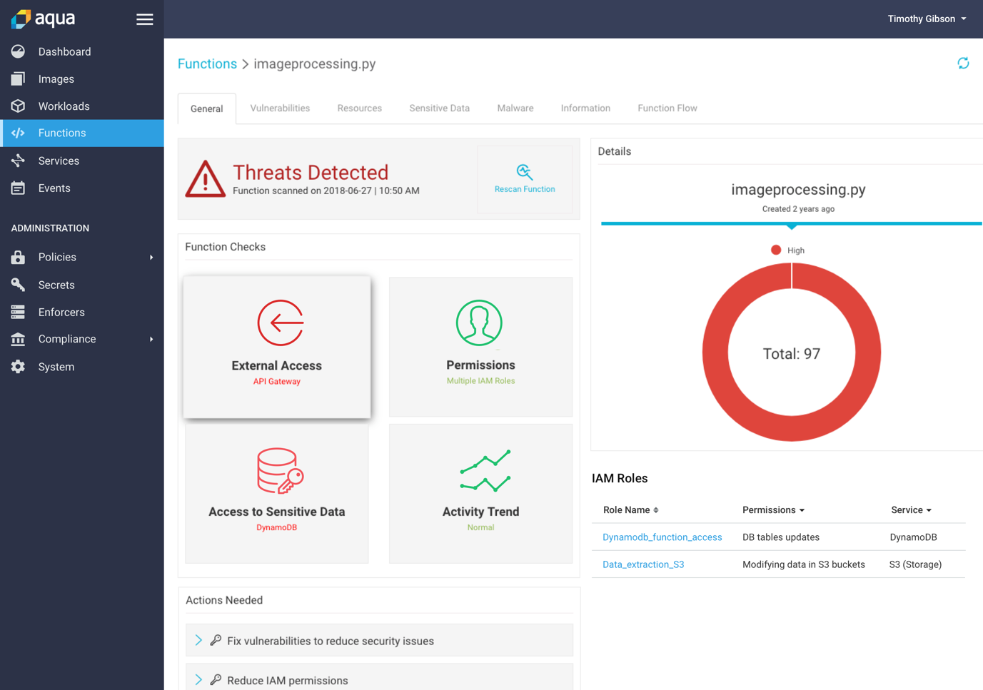 Serverless security threat analysis